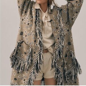 Anthropologie Black and Tan Geometric Knit Shrug